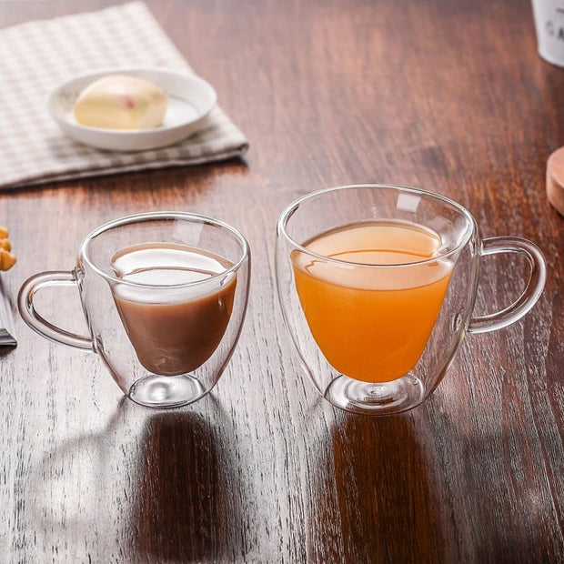 Heart-shaped double-wall glass cup