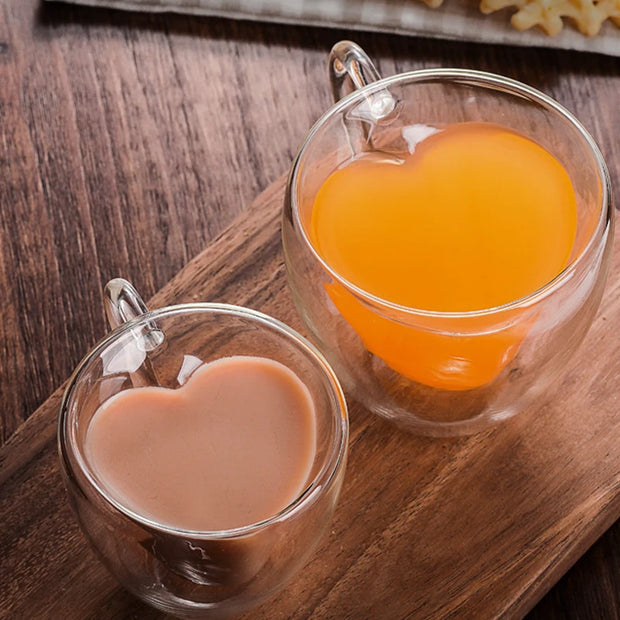 Heart-shaped double-wall glass cup