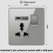 LuxeCharge® Wandsteckdose aus gehärtetem Glas, grau, UK, 110-250 V