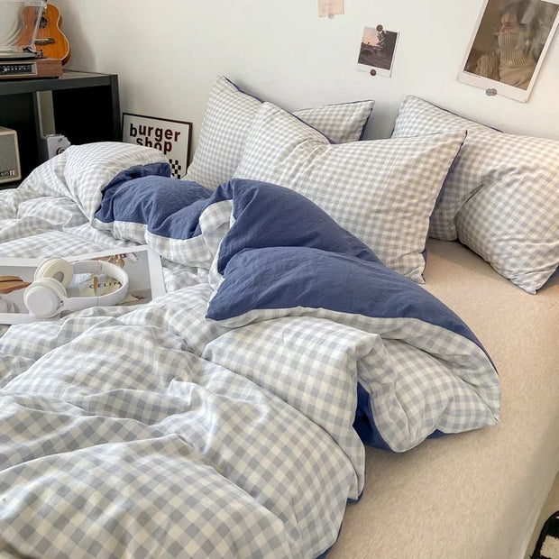 Japanese style check duvet cover set with pillowcases
