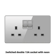 LuxeCharge®  Grey Tempered Glass Wall Socket UK 110-250V