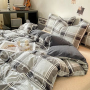 Japanese style check duvet cover set with pillowcases