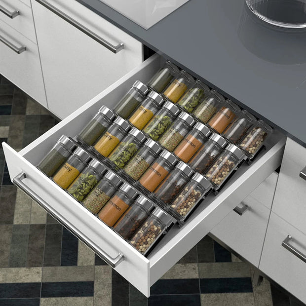 Adjustable 4-Tier Acrylic Spice Rack – Space-Saving Drawer Organizer