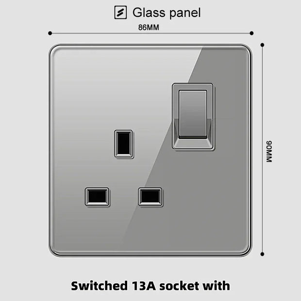 LuxeCharge® Wandsteckdose aus gehärtetem Glas, grau, UK, 110-250 V