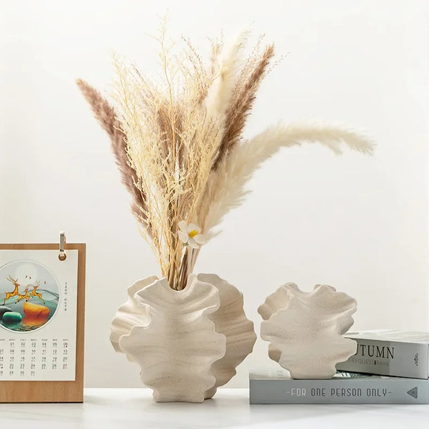 Modern ceramic vase with sculpted wavy petal design – elegant decorative piece for floral arrangements