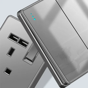 LuxeCharge®  Grey Tempered Glass Wall Socket UK 110-250V