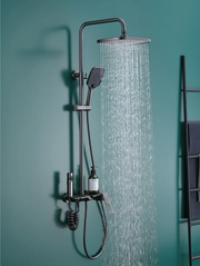 Modern Wall-Mounted Shower Faucet – Set in Gun Grey with Rain Shower, Bidet Spray, and Under Spout