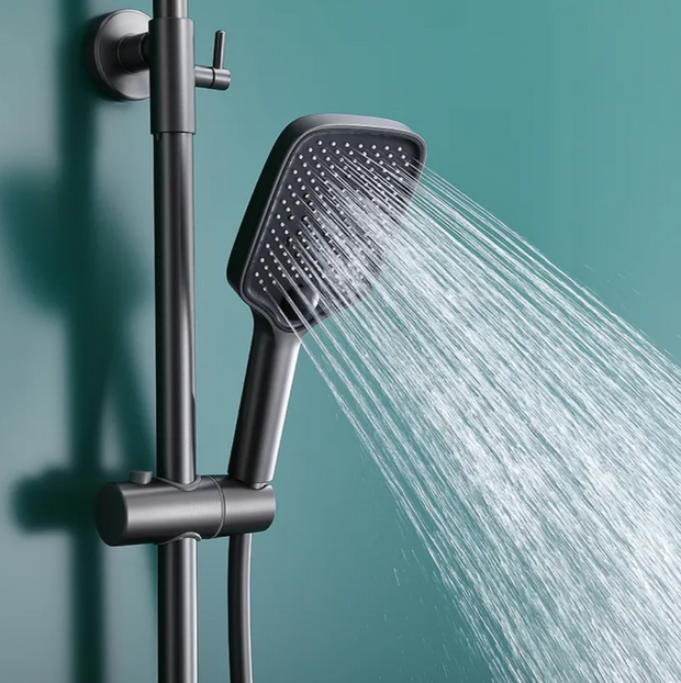 Modern Wall-Mounted Shower Faucet – Set in Gun Grey with Rain Shower, Bidet Spray, and Under Spout