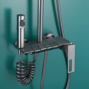 Modern Wall-Mounted Shower Faucet – Set in Gun Grey with Rain Shower, Bidet Spray, and Under Spout