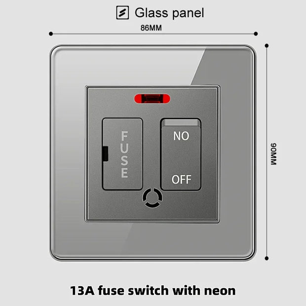 LuxeCharge®  Grey Tempered Glass Wall Socket UK 110-250V