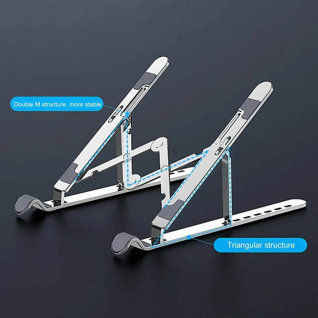 Aluminum adjustable foldable laptop stand with heat dissipation and ergonomic support for notebooks and tablets